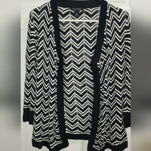 White House Black Market Black and White Chevron Cardigan